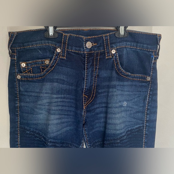 True Religion Jeans’Skinny Moto Biker BigT Red Orange Stitch Stretch-Size:36/34” - Picture 6 of 13